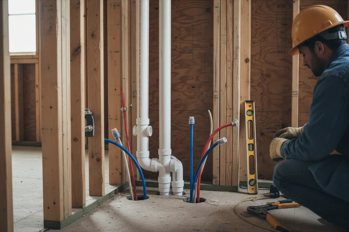 Drain and supply rough-in during Sump Pump Repair in Pearl